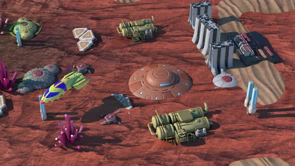 Fake Sci-Fi RPG loop video game gameplay. Battle with spaceships and robots render 3d alt