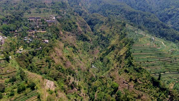 Umbul Sidomukti valley in Ambarawa, Indonesia. Aerial reverse alt