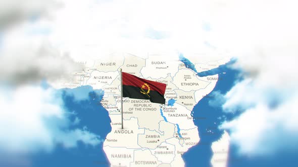 Angola Map And Flag With Clouds