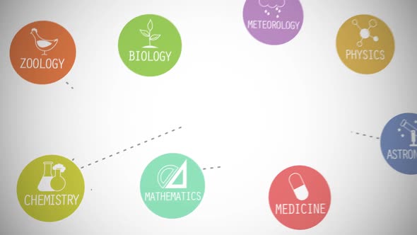 Typography and icon animation presents different areas of human activity. alt