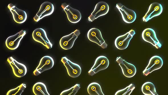 Many light bulb icons showing inspiration are floating in the empty background alt