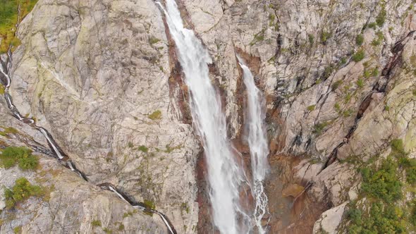 Aerial View of the Shdugra Waterfall in Caucasus Mountains in Georgia alt