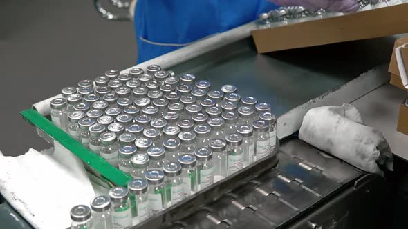 Pharmacologist Putting Drugs in Bottles Into Box