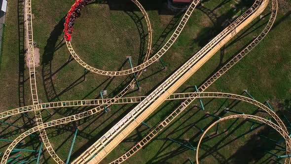 Aerial Drone View of Roller Coaster in Amusement Park alt