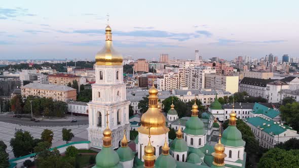 Aerial View of the Bell Tower and Saint Sophia's Cathedral at Dusk Kiev, Ukraine alt