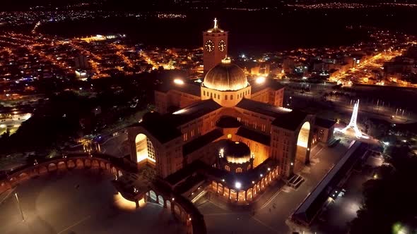 Night scape of catholic sanctuary at Aparecida city Brazil at night. alt