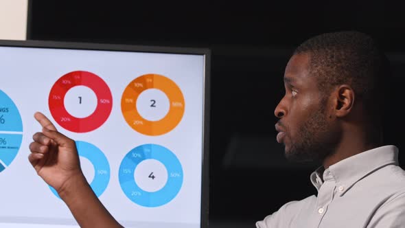 Chief analyst giving a presentation to a group of colleagues in the office alt