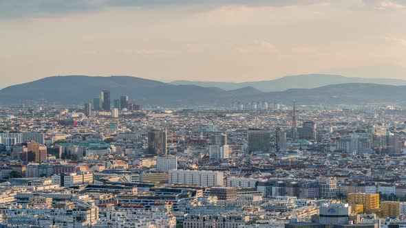 Aerial Panoramic View of Vienna City with Skyscrapers Historic Buildings and a Riverside Promenade alt