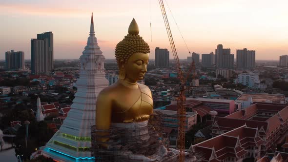 Aerial View of Wat Paknam Bhasicharoen a Temple Pagoda and Buddha Statue in Bangkok Thailand alt