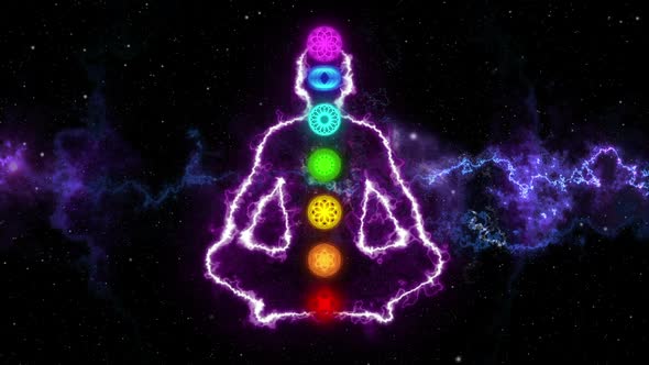 Yoga Meditation and 7 Chakras , space in the background, looped ...