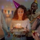 Slow Motion of Cheerful Woman Celebrating Birthday with Friends Blowing Candles on Cake Enjoying - VideoHive Item for Sale
