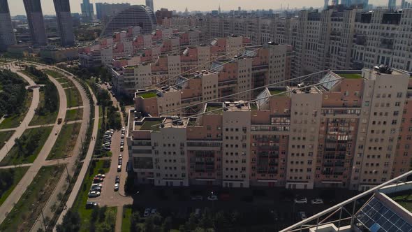 Moscow Streets, Aerial Survey, Modern Residential Buildings in a Modern Area with a Park Aerial alt