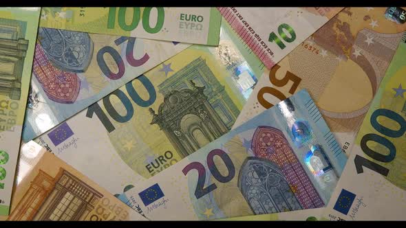 Cash Euro banknotes. European Union money. Currency Euro Top View alt