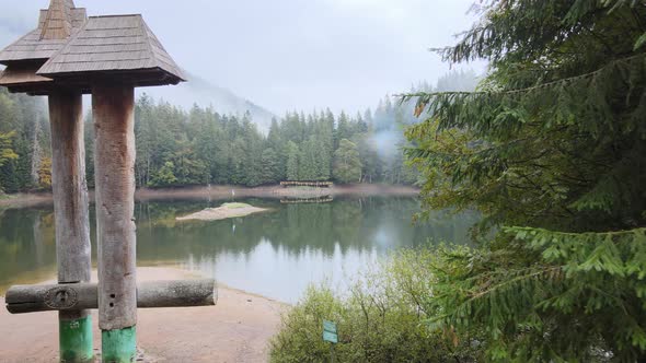Mountain Lake Synevyr. Aerial View of the Carpathian Mountains in Autumn. Ukraine alt
