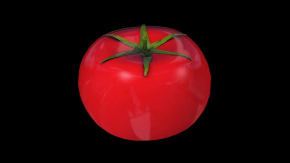 3D tomato spins on a black background