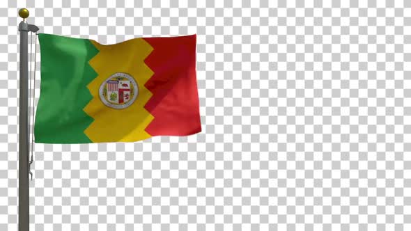 Los Angeles City Flag (California, USA) on Flagpole with Alpha Channel - 4K alt
