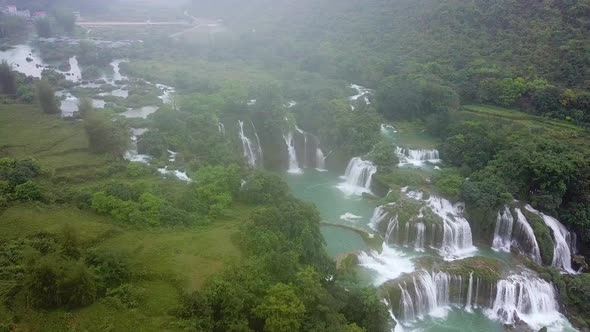 Aerial view, panorama view of beautiful waterfall