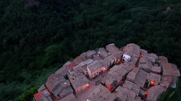 Aerial view of Calcata Vecchia village in the province of Viterbo, Italy