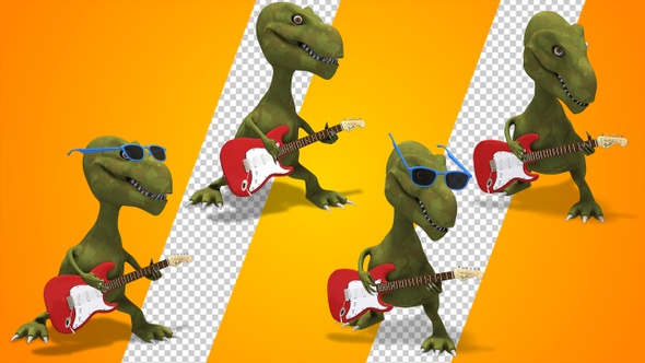 Dinosaur T Rex Playing Electric Guitar (2-Pack)