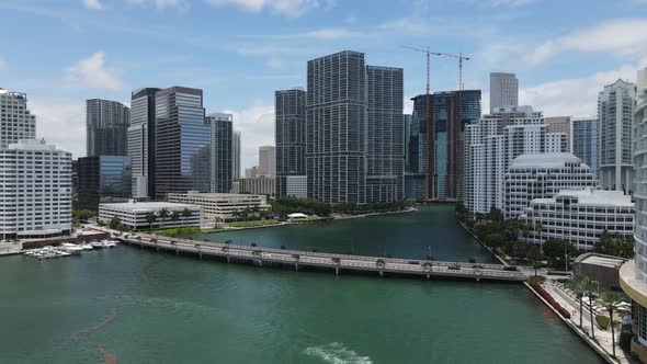 Drone Aerial View of Downtown Miami Florida USA Skyscrapers and Bridge