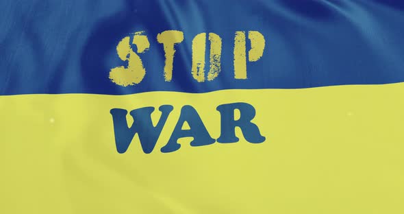 Ukraine Flag Waving with Stop War Text