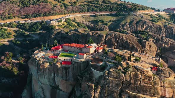 Aerial View of Monastery Trinity and Breathtaking Pictures of Valley and Landmark Canyon of Meteora alt