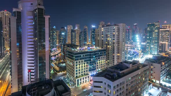 Aerial View of Dubai Marina From a Vantage Point Night Timelapse alt