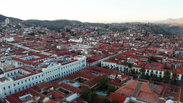 Aerial View of Old Streets of the Colonial City Sucre Bolivia alt
