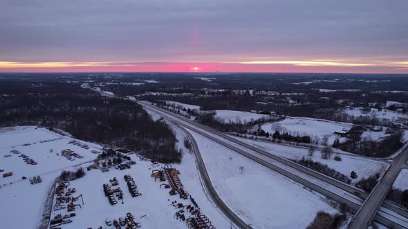 Sunsetting Over Kentucky Highway Drone