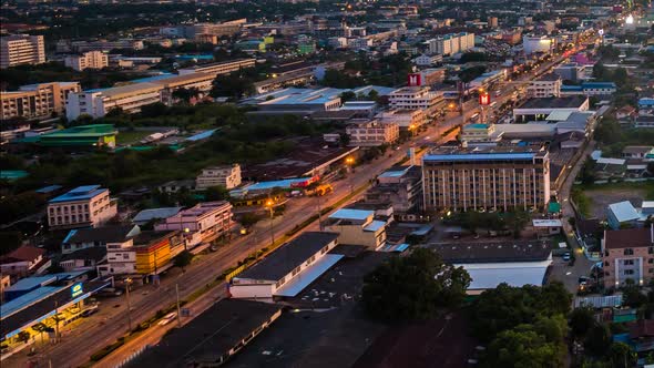 Day to night Time-lapse of Mittraphap Highway in Nakhon Ratchasima city alt