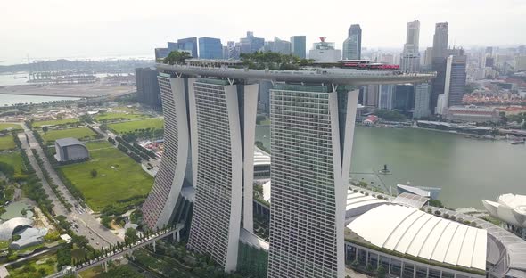 Aerial Filming of Marina Bay Sands, Drone's Slowly Going Around the Hotel, Singapore
