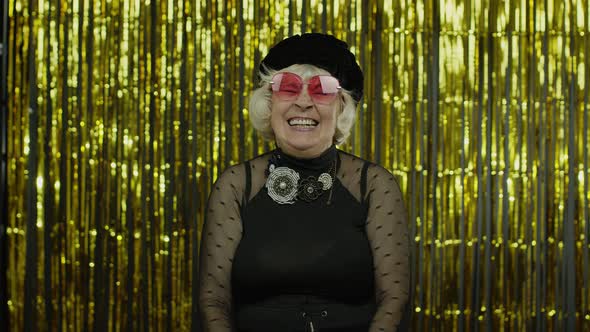 Happy Senior Old Woman Laughing Out Loud After Hearing Anecdote, Funny Joke, Positive Lifestyle alt