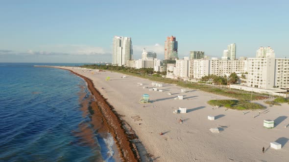 Aerial View on White Sand Beach. Miami South Beach Tropical Nature at Morning alt
