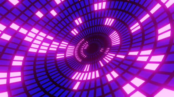 Rotating Dark Blue Disk with Randomly Twirl Glowing Pink or Purple Glitch Effect Sectors