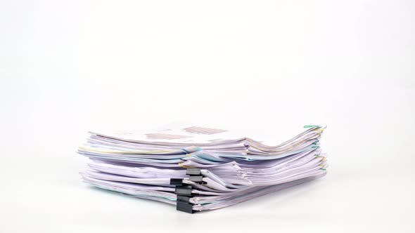Stop motion animation, Stacks of business paper files on white background
