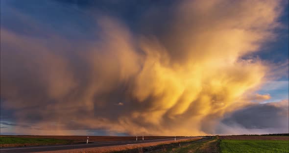 Mammatus Clouds at Sunset Timelapse with Path