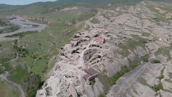 Amazing aerial view of ancient town Uplistsikhe in Georgia alt