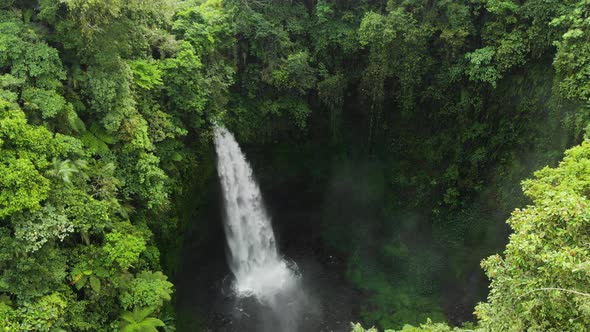 Aerial view waterfall in the mountain jungle. 