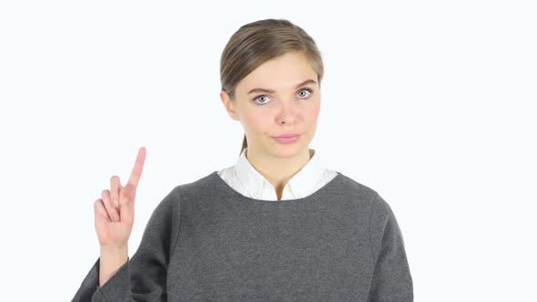 Waving Finger to Reject No By Woman White Background alt