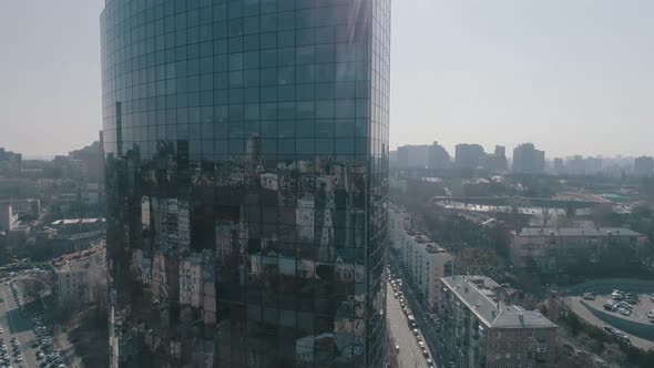 Aerial View of Glass Skyscraper in Kyiv