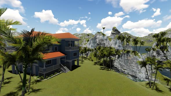 Panoramic view of the old house during the day alt