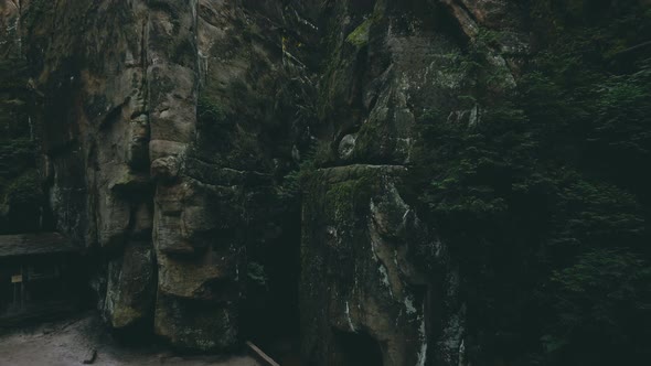 Adršpach-Teplice Rocks national park filmed from drone. Green forest with rocks like background