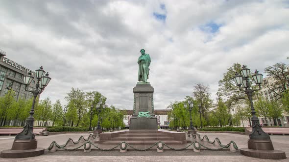 Monument to Pushkin and Pushkin Square in Moscow, Russia alt