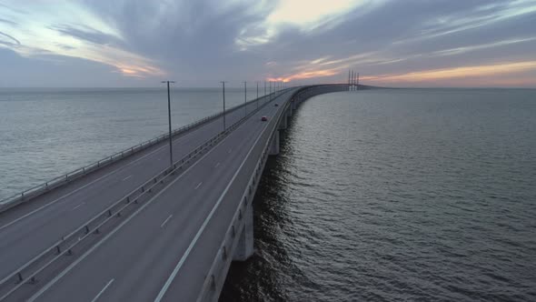 Drone Shot Flying Down Over Øresund Bridge