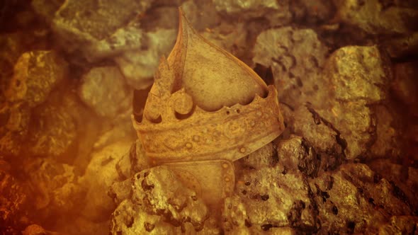 Ancient King Helmet And Crown Helmet Embedded In A Volcanic Rock alt
