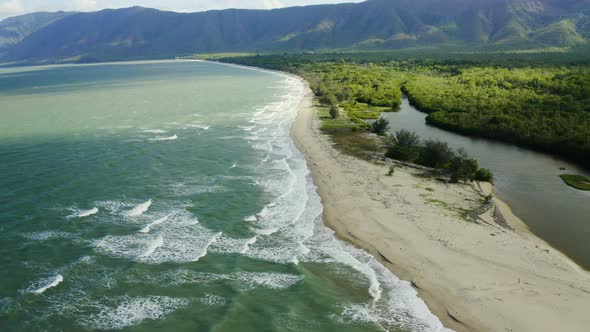 Aerial, Beautiful Panoramic View On Wangetti Beach In Cairns In Queensland, Australia