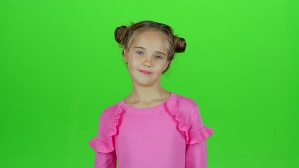 Child Is Sad, She Was Riddled with Unpleasant News, Green Screen, Slow Motion alt