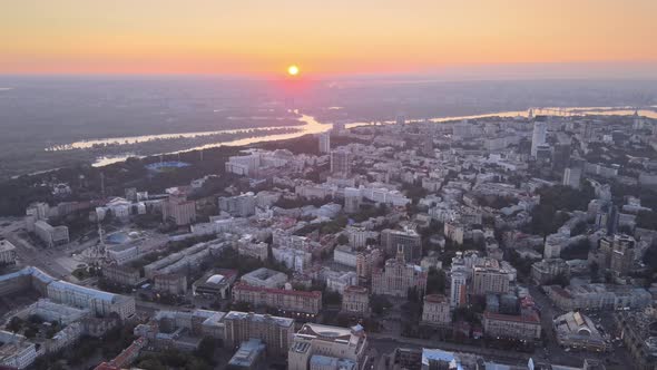 Ukraine, Kyiv : City Center in the Morning at Sunrise. Aerial View. Kiev. alt