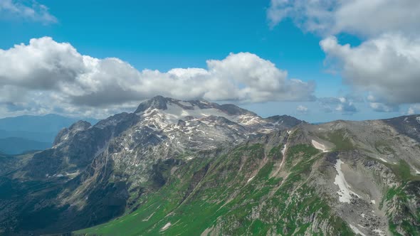 Beautiful Panoramic Amazing View of the Tops of the Famous Caucasian Mountain Fisht Under Huge alt
