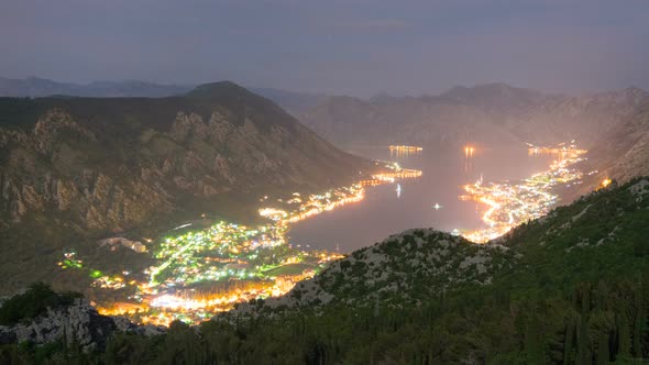 Natural Bay Travel Destination Night View, Fjord of Kotor, Montenegro